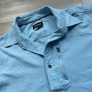 MARMOT Mens For Life‎ Short SLeeve Button Front Striped Blue Hiking Shirt Large